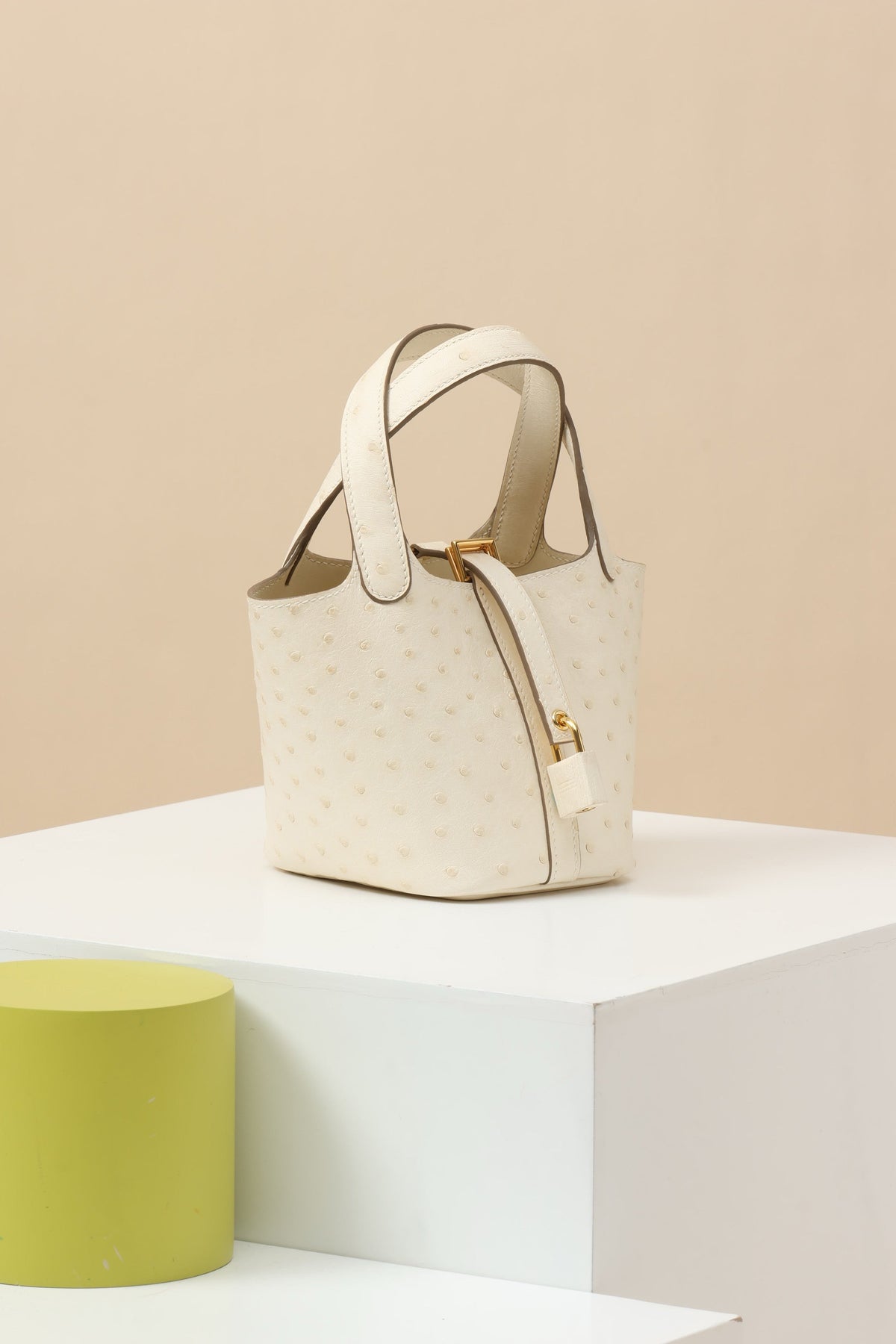 High-end Hermes 2026 Picotin Lock 14 Bag Cream White Ostrich Leather
