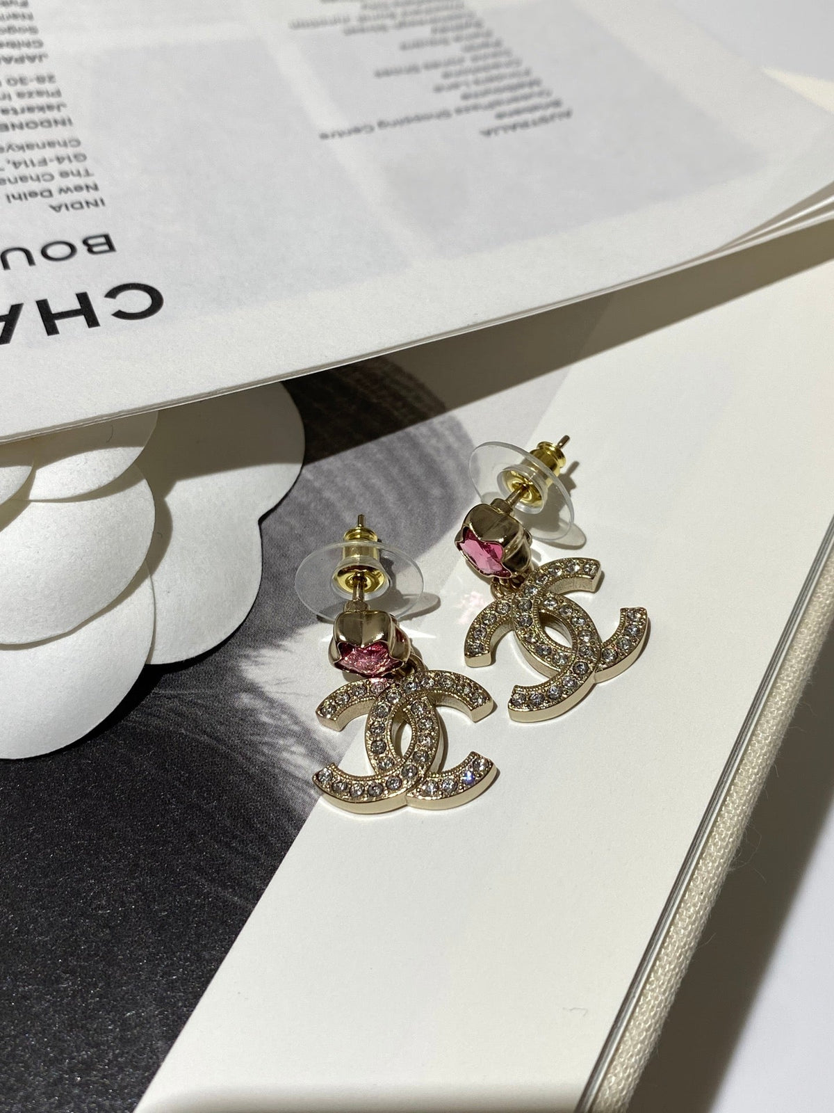 CC Pink Star Gold Diamond Earrings