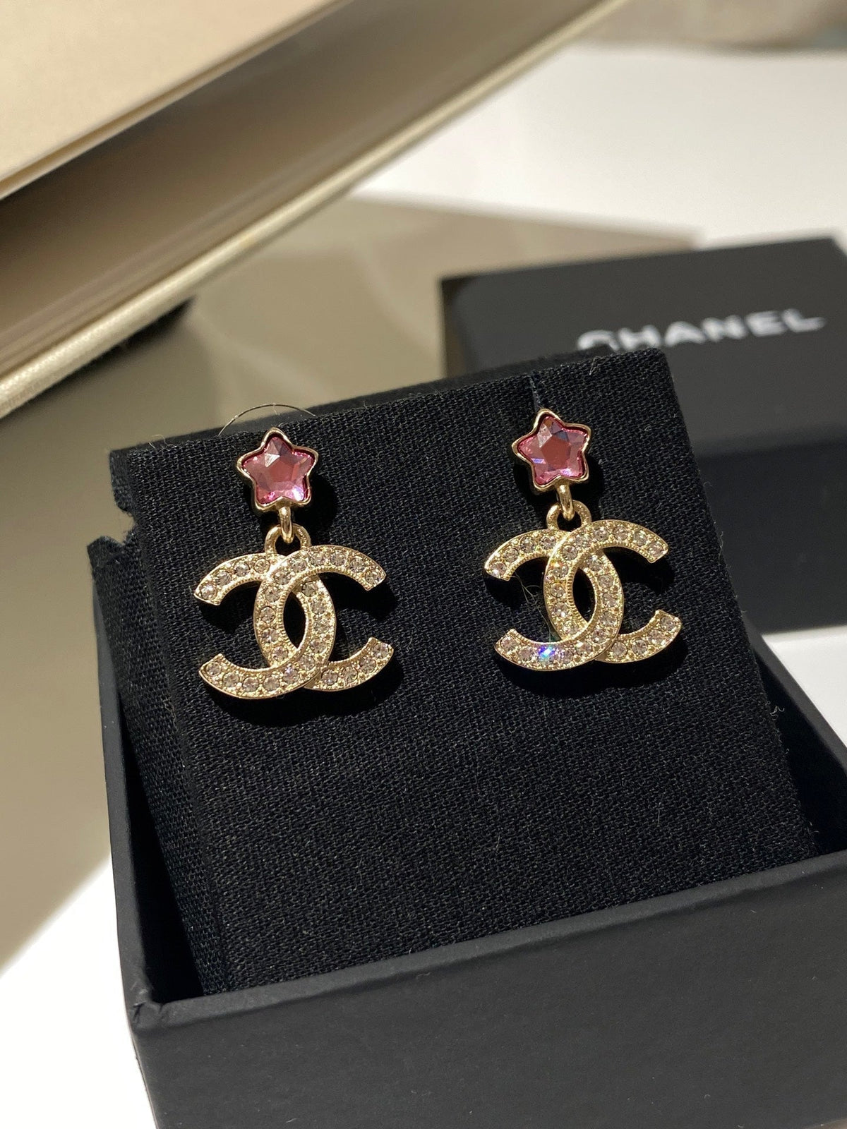 CC Pink Star Gold Diamond Earrings
