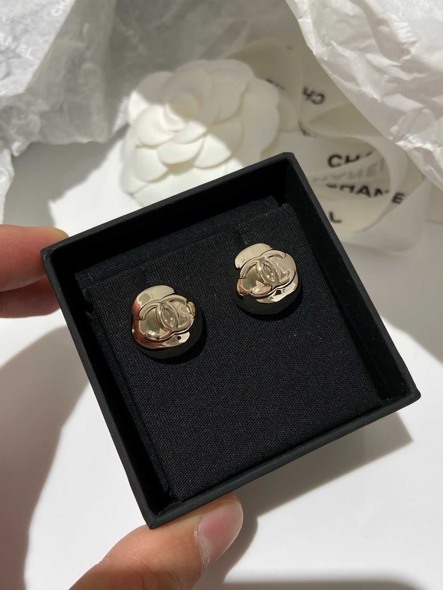 CC Sphere Stud Gold Double C Earrings