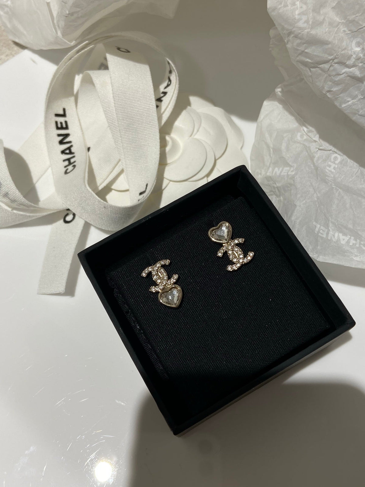 CC Asymmetrical Heart Gold Diamond Earrings