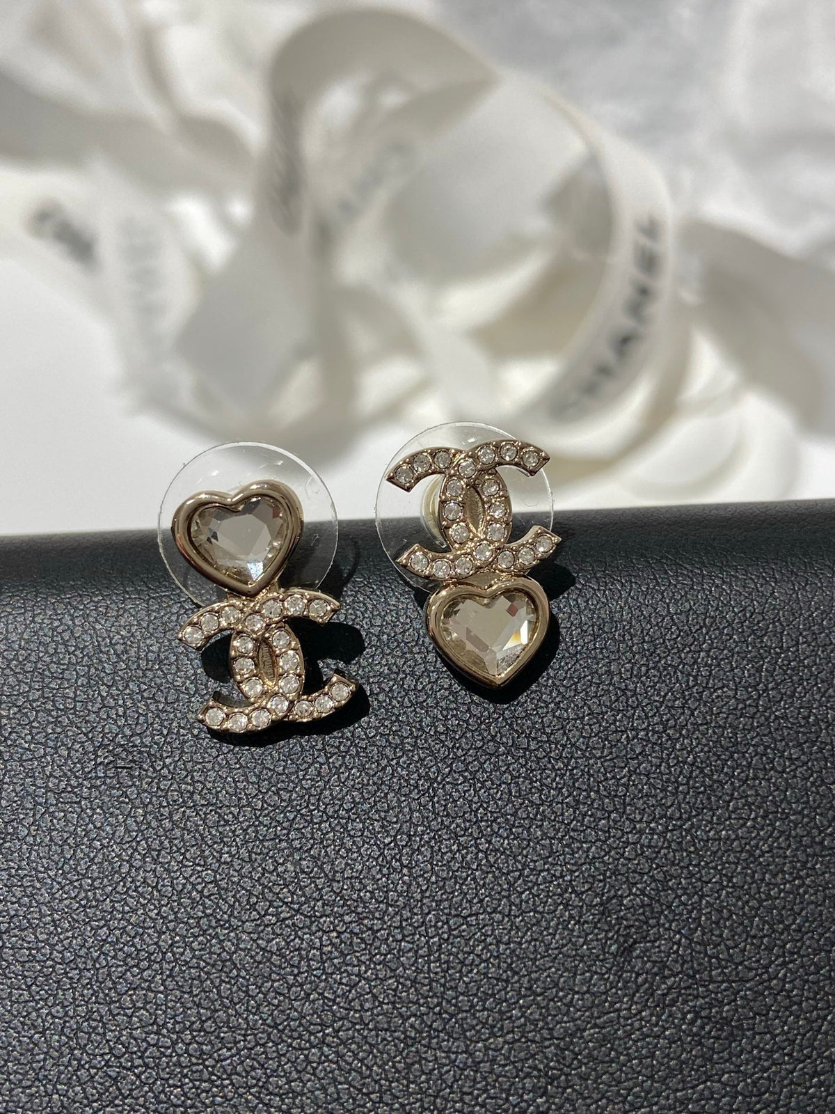 CC Asymmetrical Heart Gold Diamond Earrings