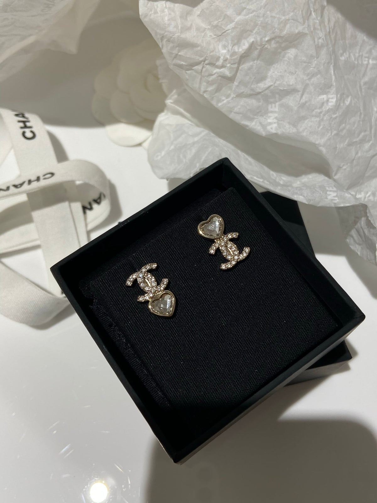 CC Asymmetrical Heart Gold Diamond Earrings