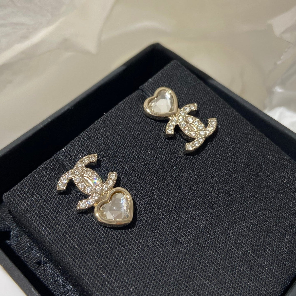 CC Asymmetrical Heart Gold Diamond Earrings