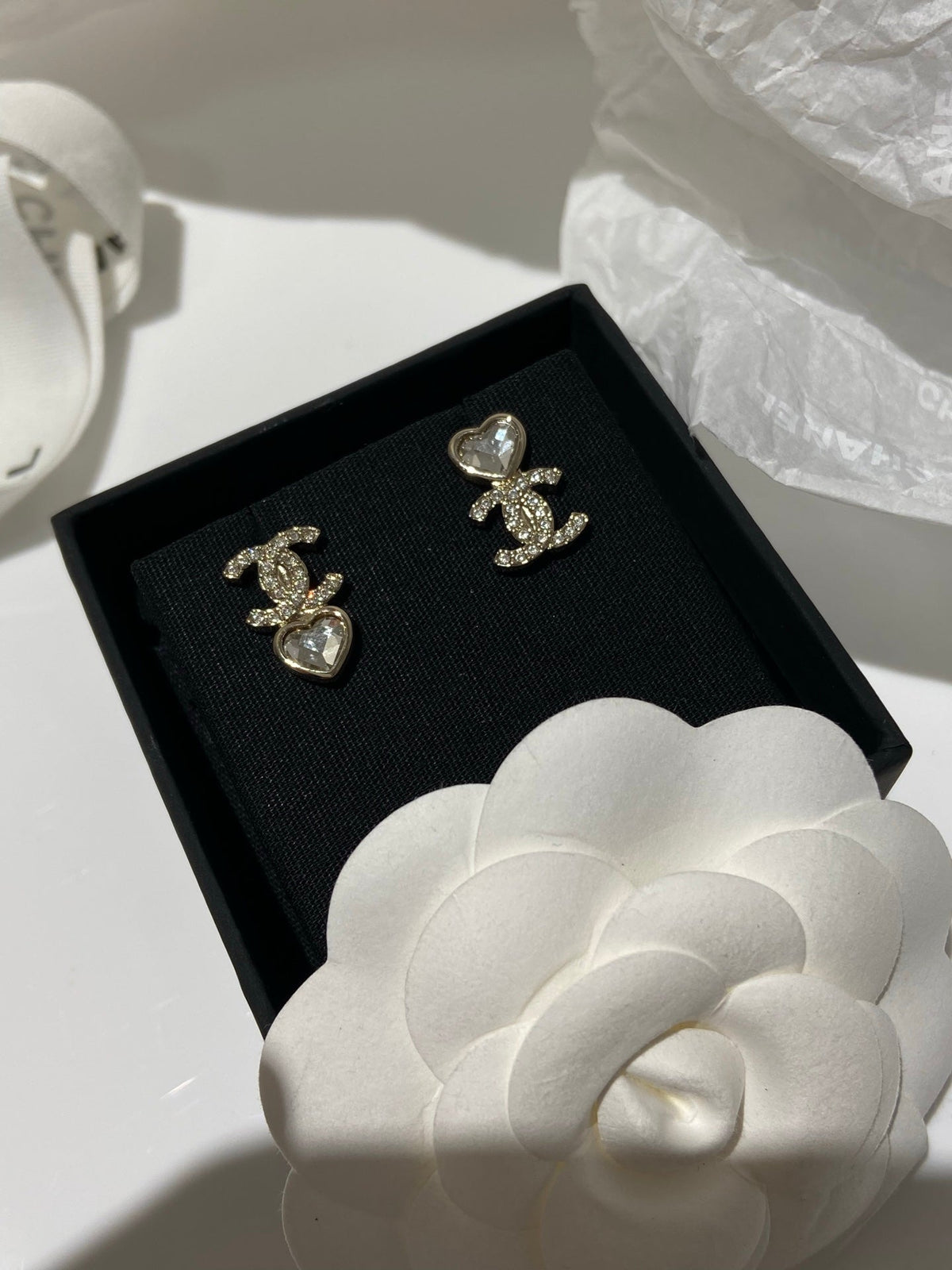 CC Asymmetrical Heart Gold Diamond Earrings