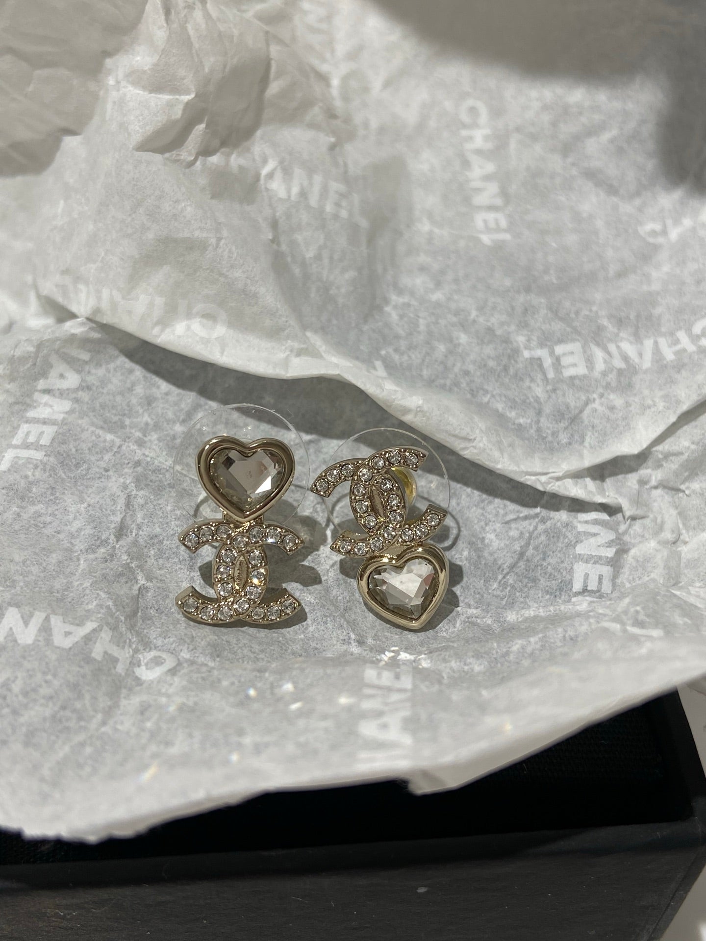 CC Asymmetrical Heart Gold Diamond Earrings