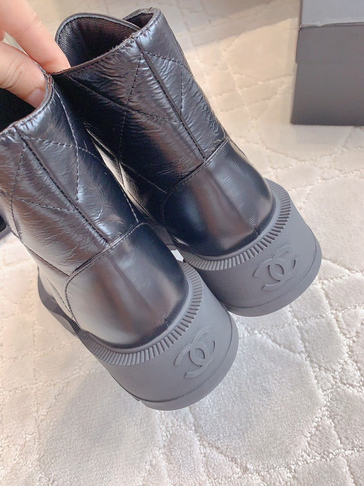 CC Ankle Boots In Black Wrinkled Calfskin 145488