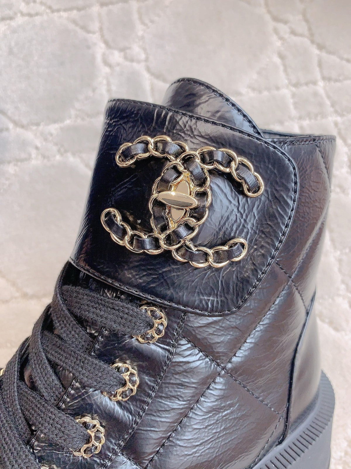 CC Ankle Boots In Black Wrinkled Calfskin 145488