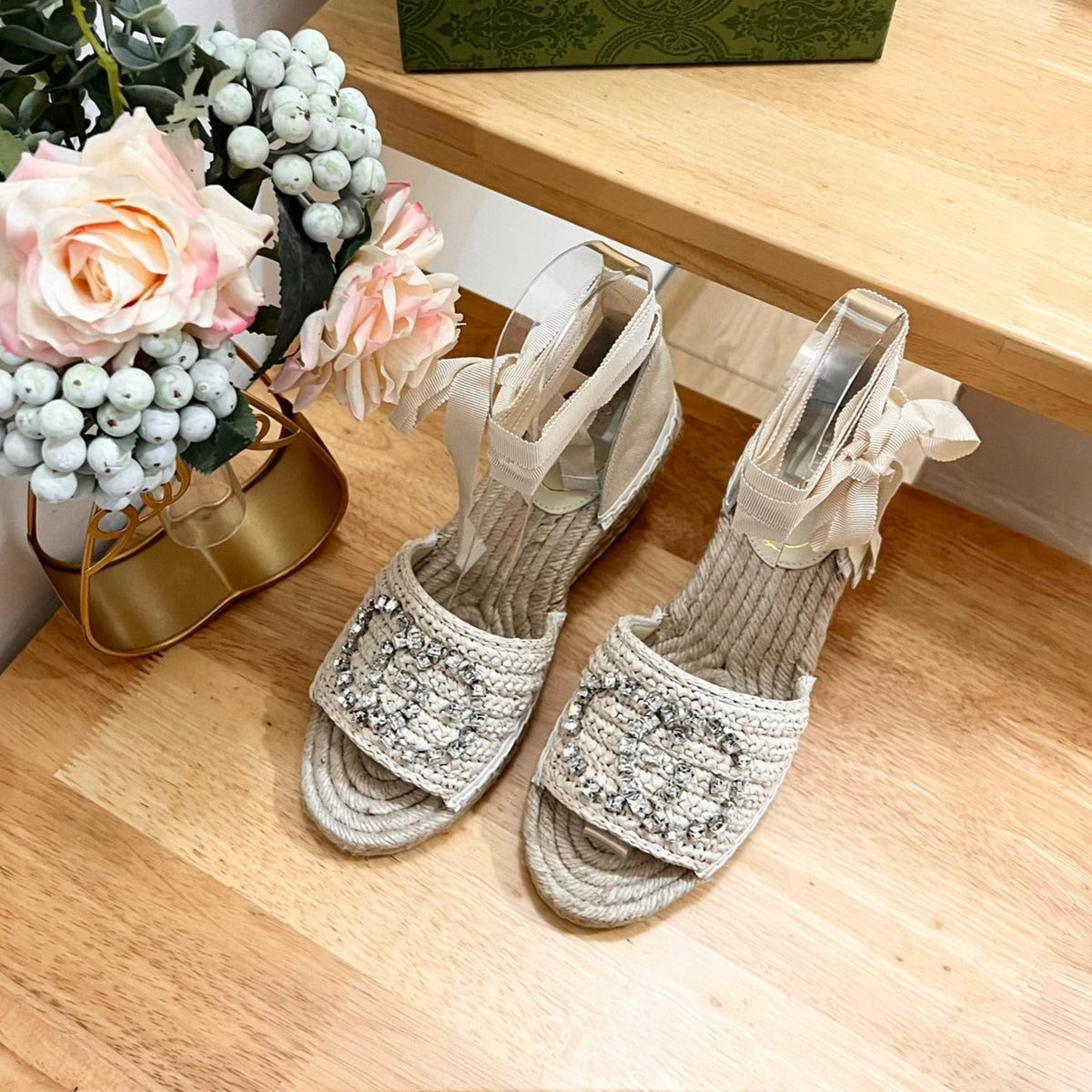 GG  Women High Sandal Shoes Beige