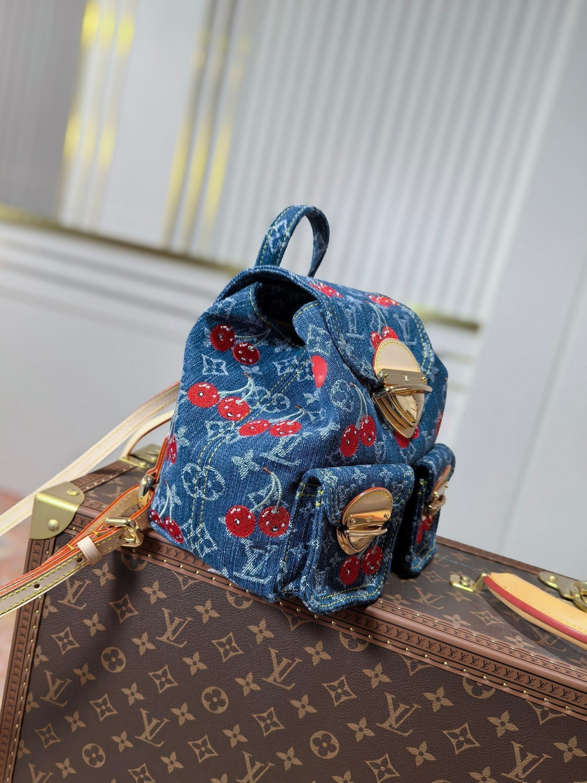 LV X TM VENICE NM Backpack Blue Cherry Denim Cowhide 256276