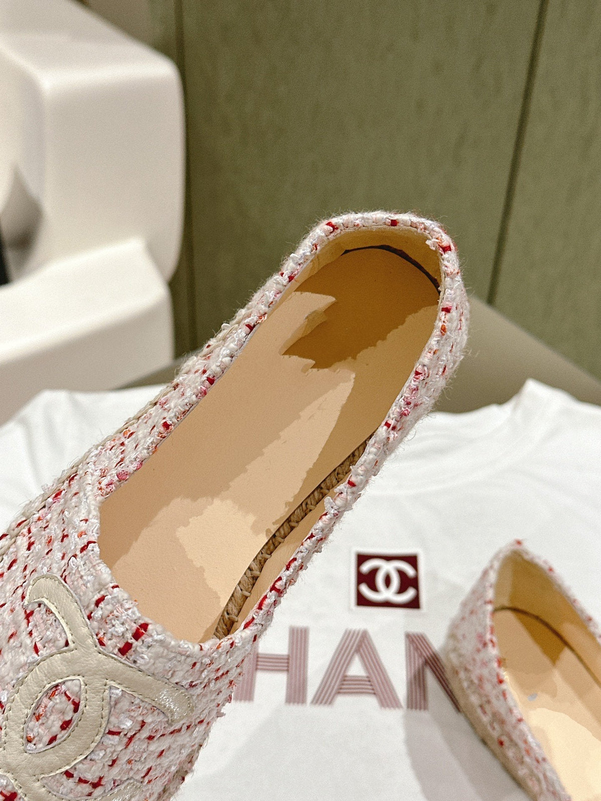 espadrilles white red tweed white calfskin