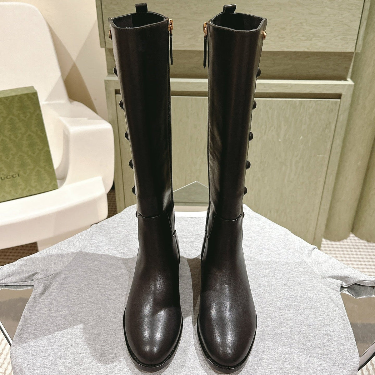 Gucci Button Boots Black Sheepskin 484875