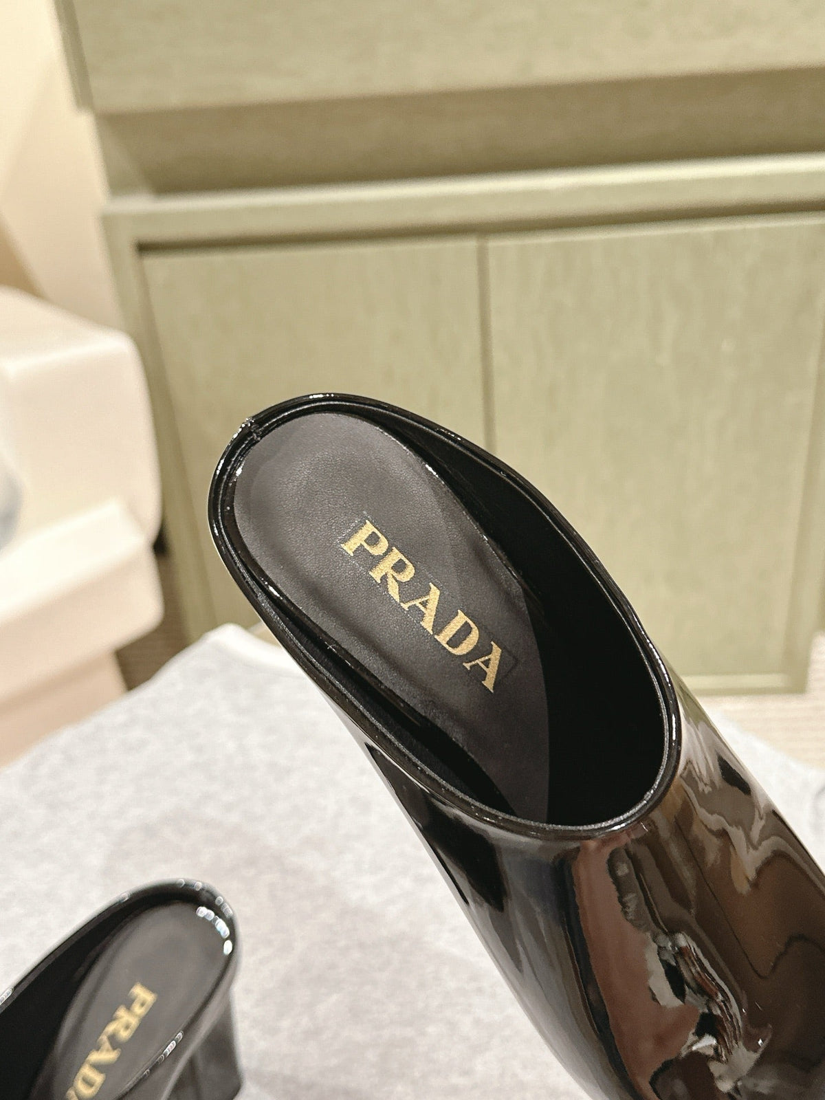 PRA 2026S High Heel Mule 75 Black Patent Leather 657675