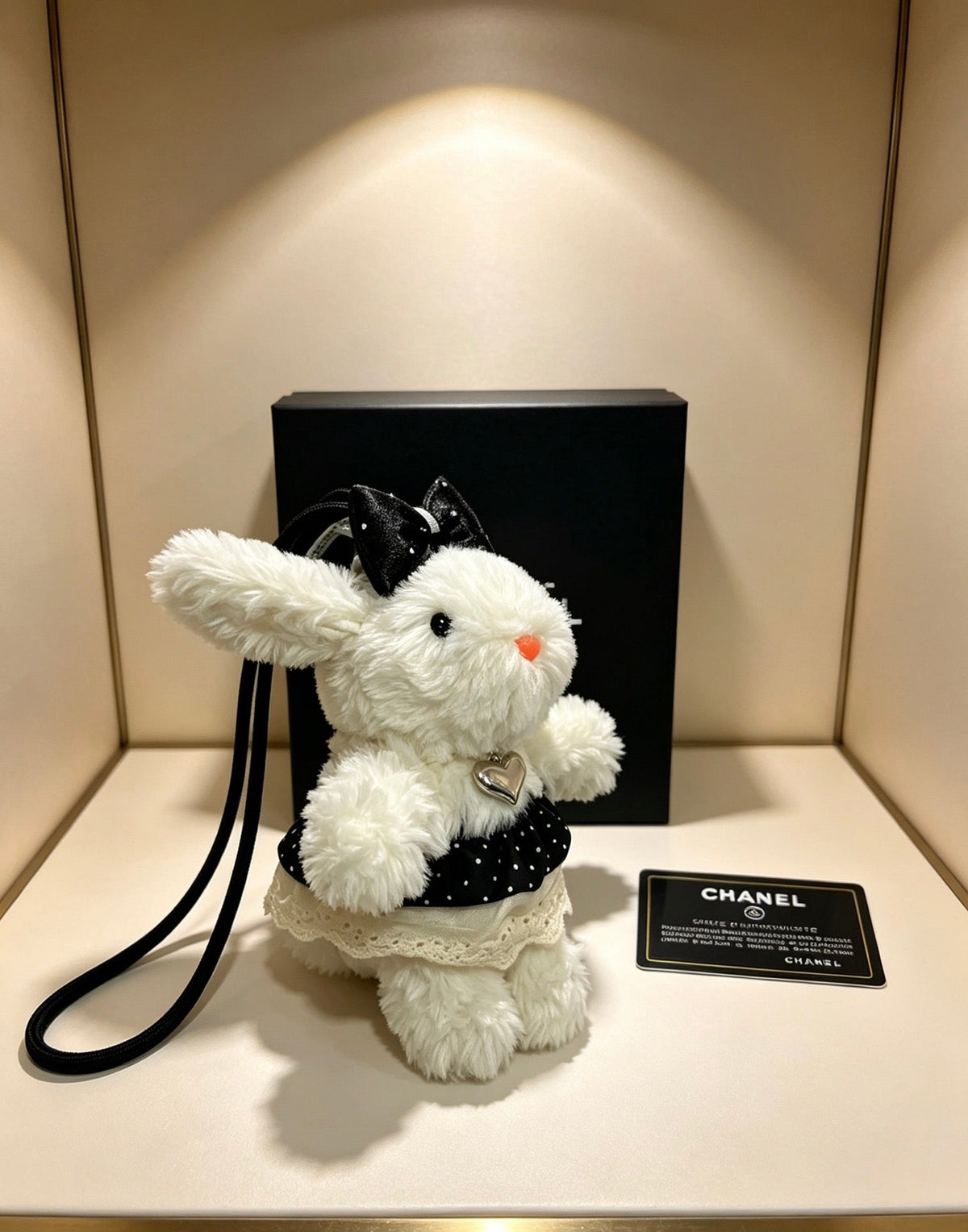 Chanel White Black Plush Bunny Doll Charm