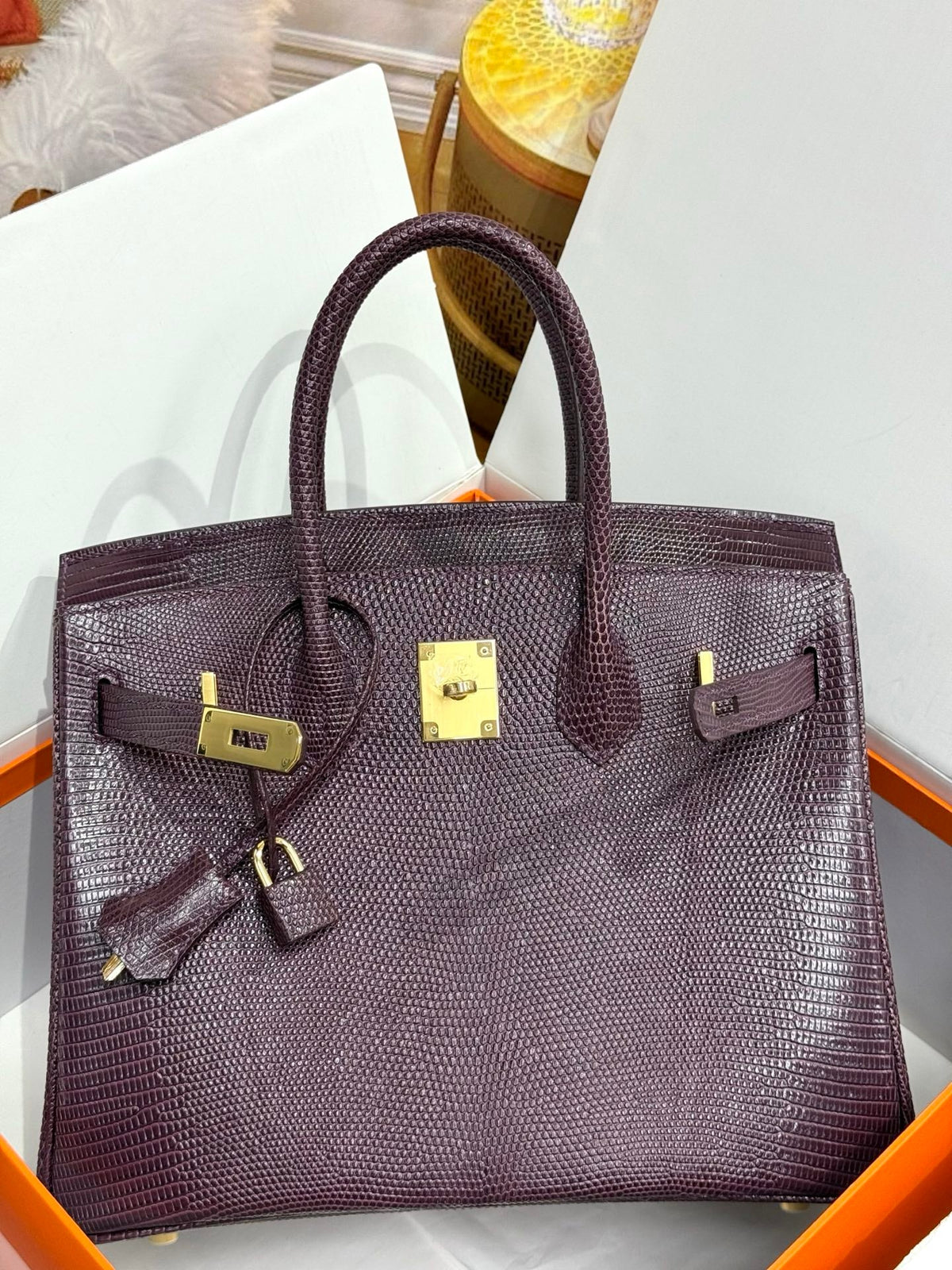 High-end Hermes 2026 Birkin Bag 30cm Deep Plum Lizard Skin
