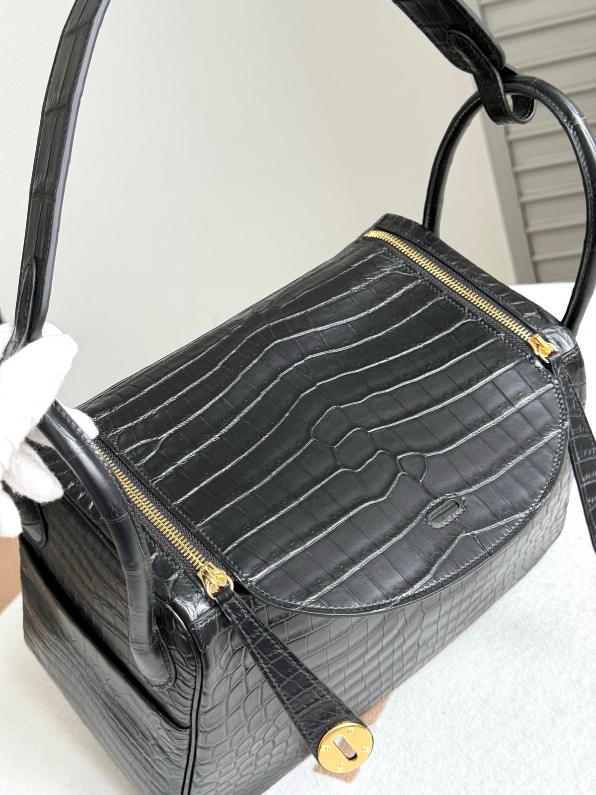 High-end Hermes 2026 Lindy 30cm Black Crocodile Leather