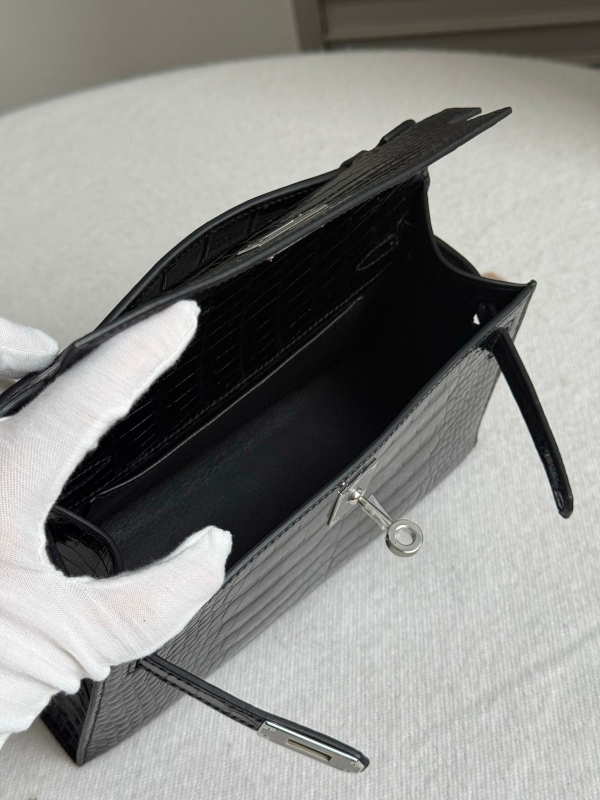 High-end Hermes 2026 Kelly Pochette Bag 22cm Glossy Crocodile Leather