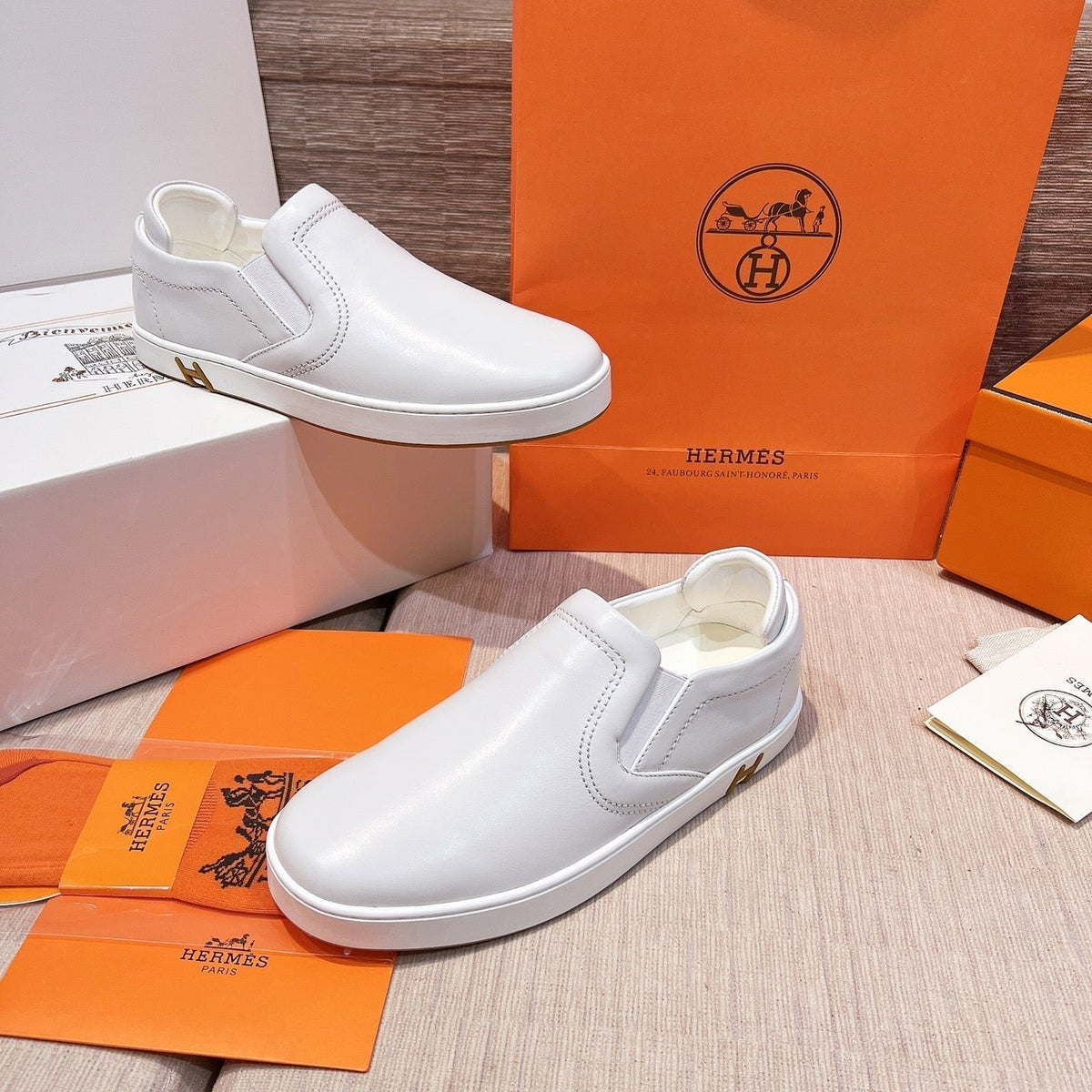 HM Men's 25 Lucky Slip-on White Calfskin 713106