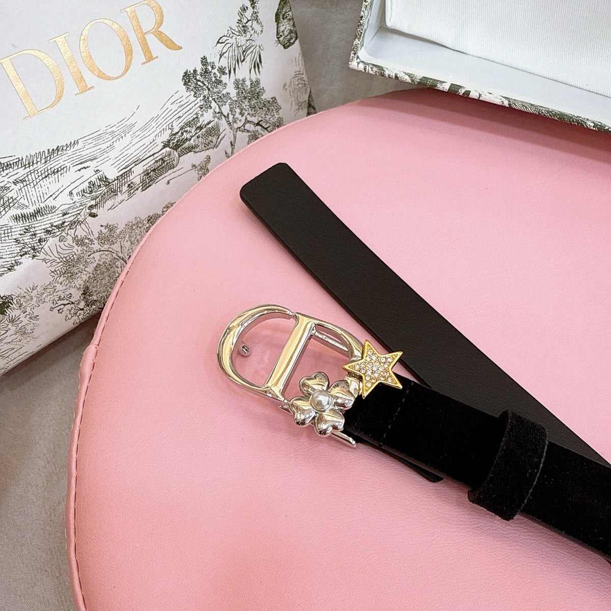 Dior 2026 Lucky Montaigne Star Belt 20mm Suede Calfskin 193836