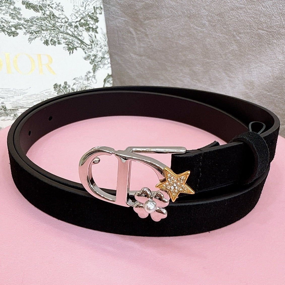 Dior 2026 Lucky Montaigne Star Belt 20mm Suede Calfskin 193836