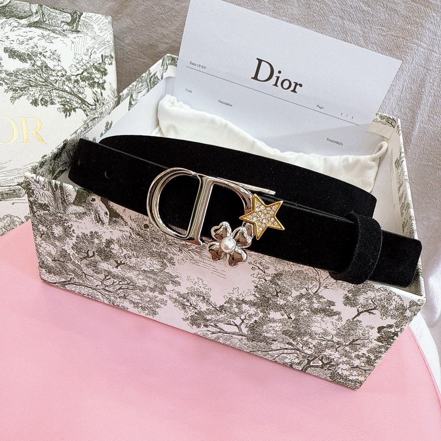 Dior 2026 Lucky Montaigne Star Belt 20mm Suede Calfskin 193836