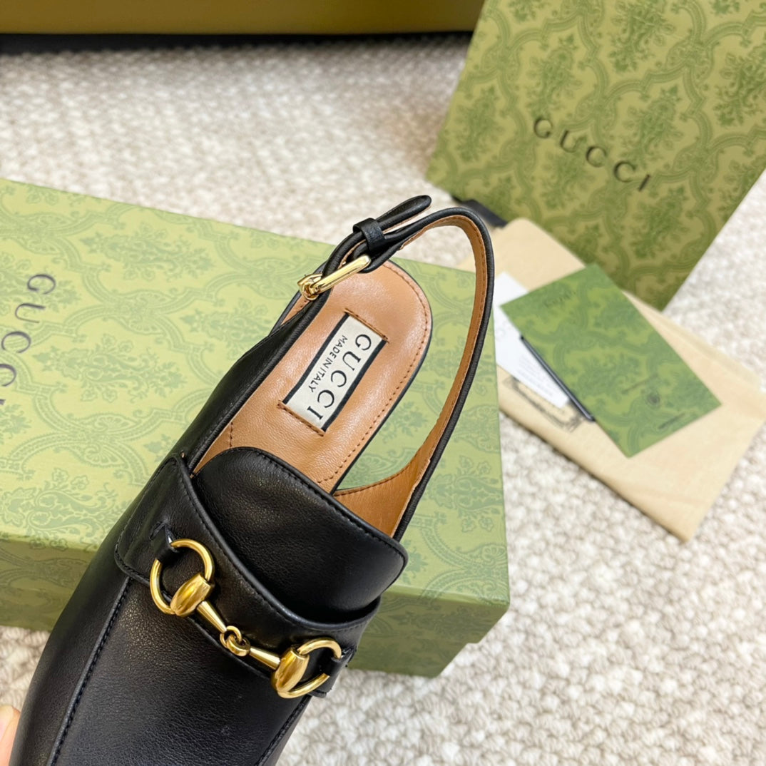 GG HIGH - HEEL SLINGBACK WITH HORSEBIT BLACK CALFSKIN