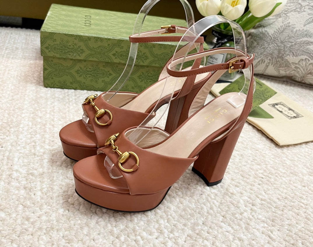 Horsebit 11cm Platform Sandal Brown Calfskin