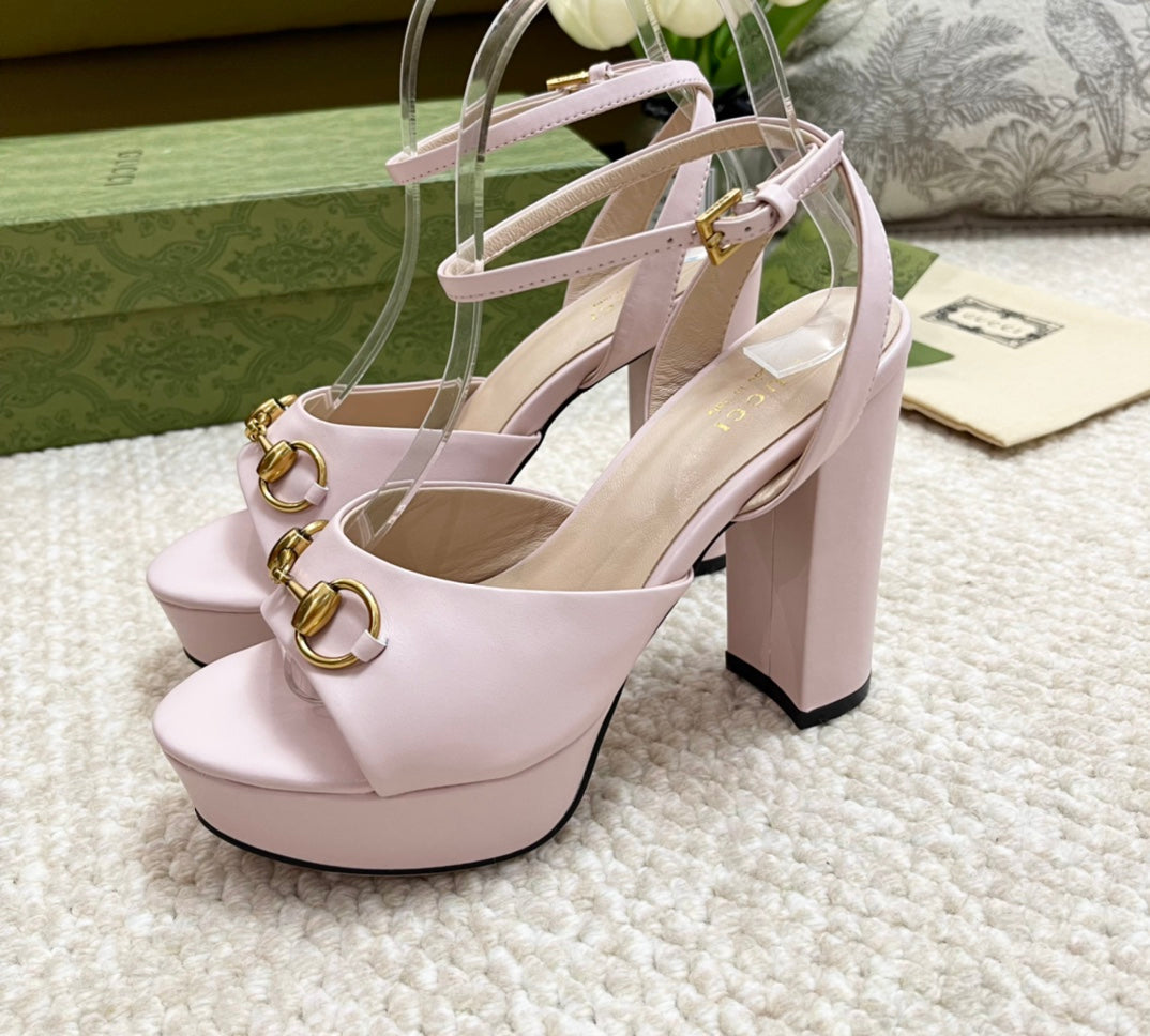 Horsebit 11cm Platform Sandal Pink Calfskin