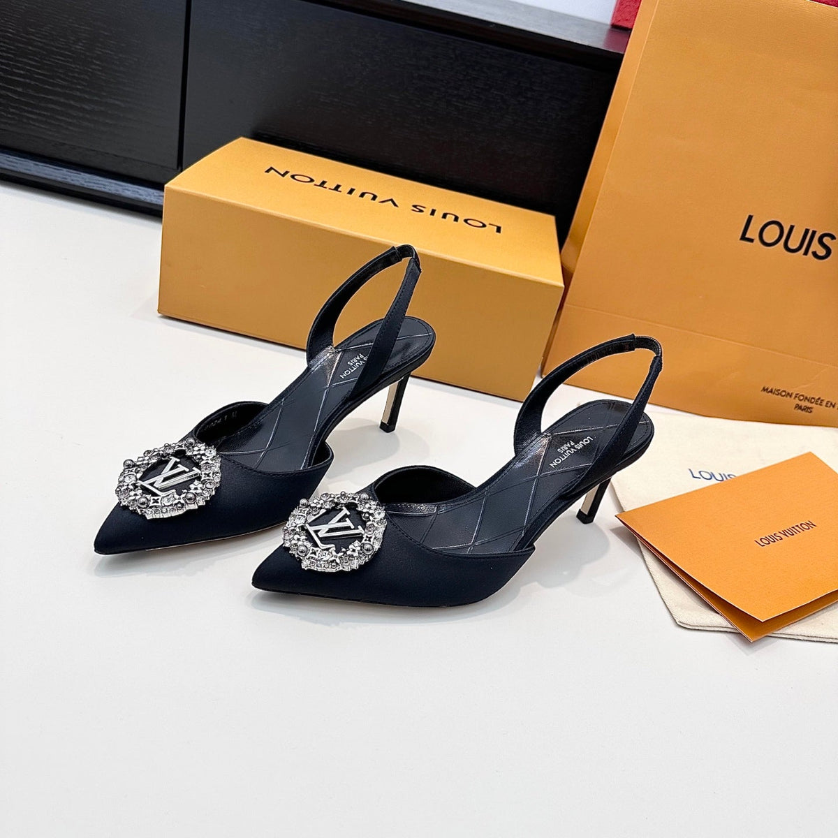 LV 26s Slingback 75 Black Premium Satin 622456