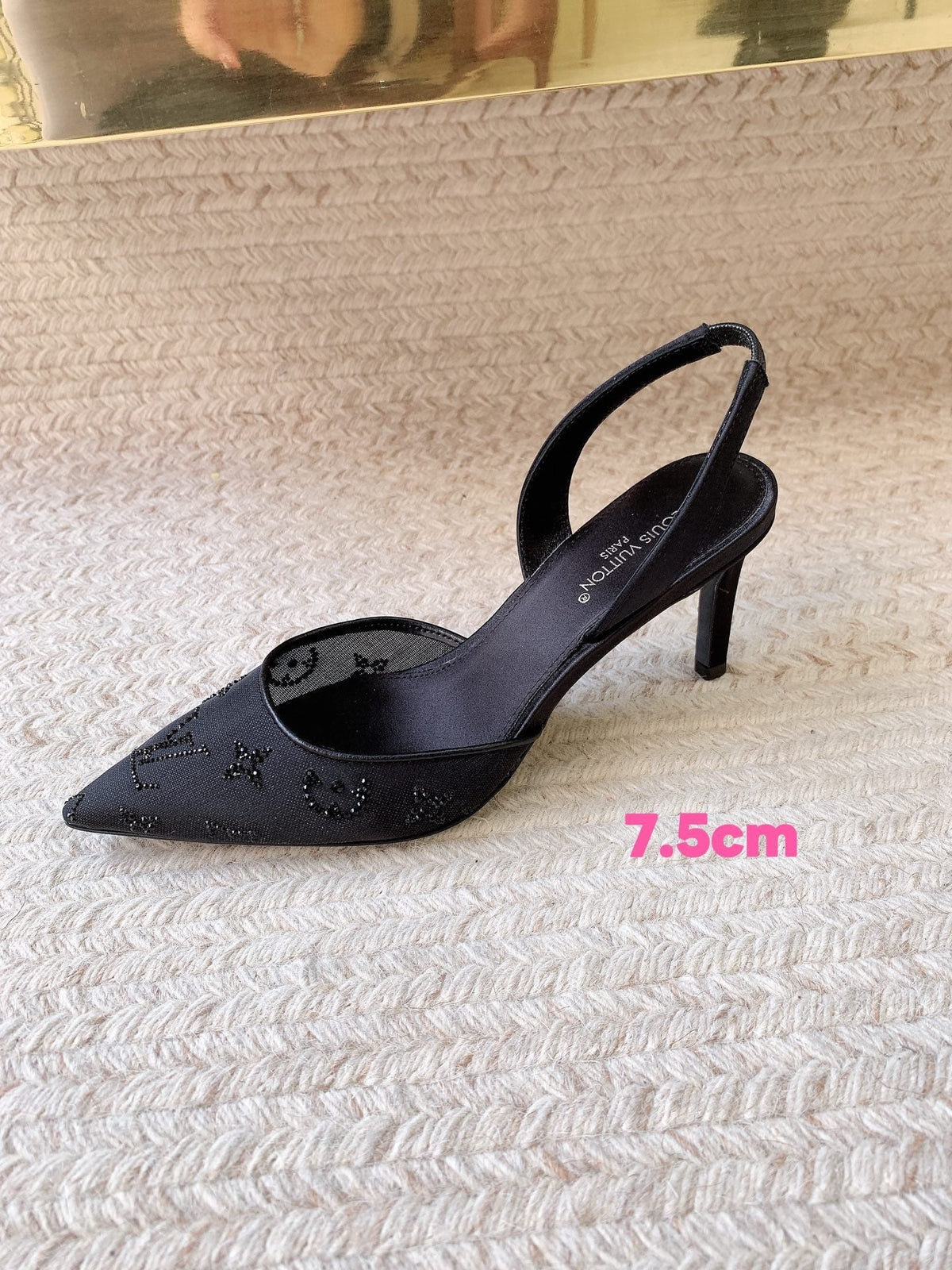 LV 26ss Slingback Black Mesh Leather 669996