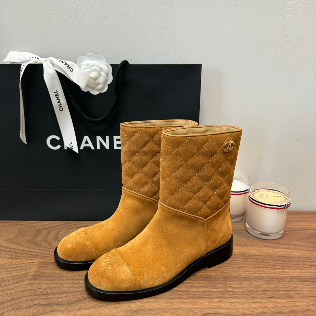 CC Short Boots Yellow Quilted Suede