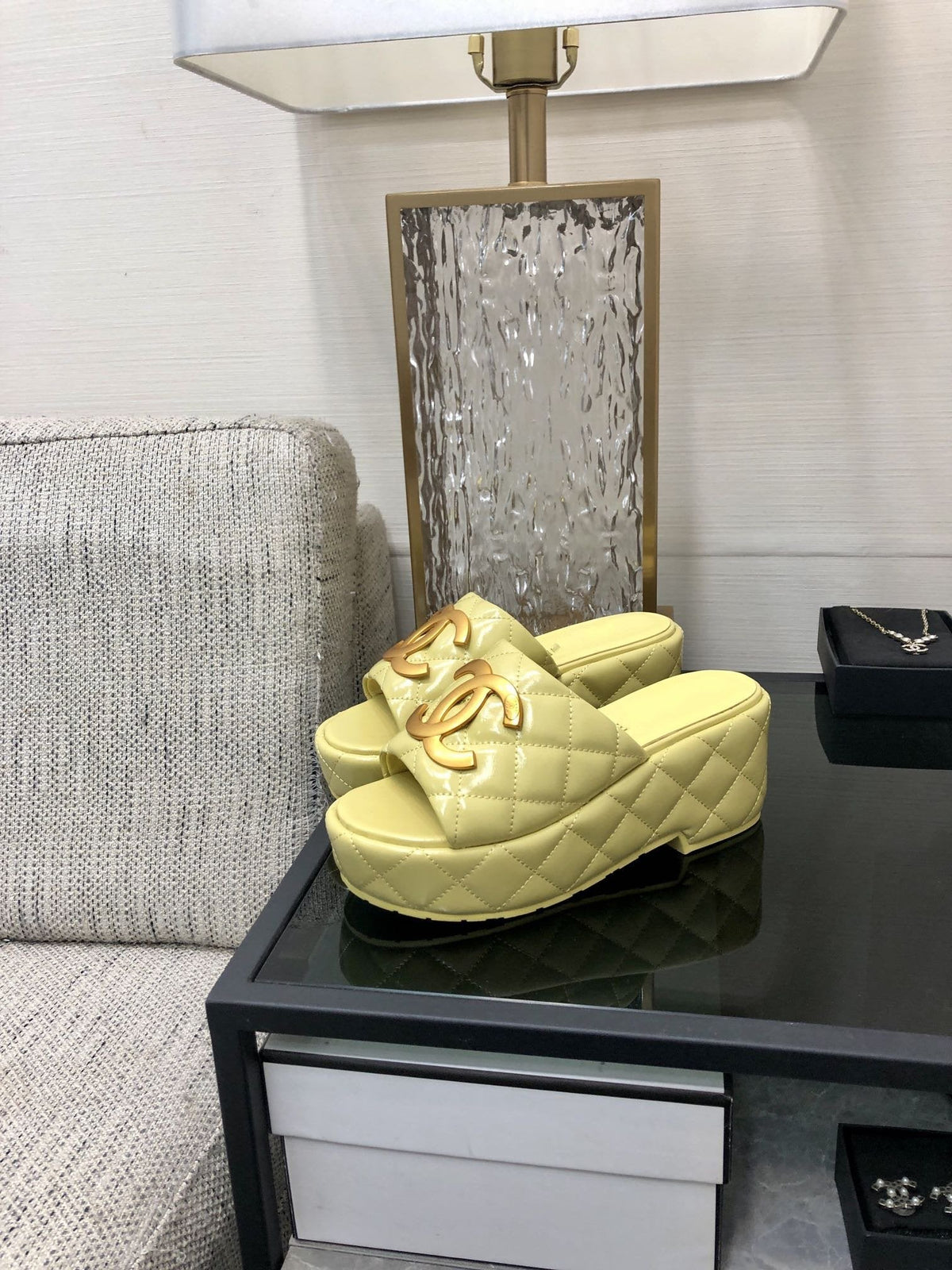 mule sandal 95 lime quilted waxed leather