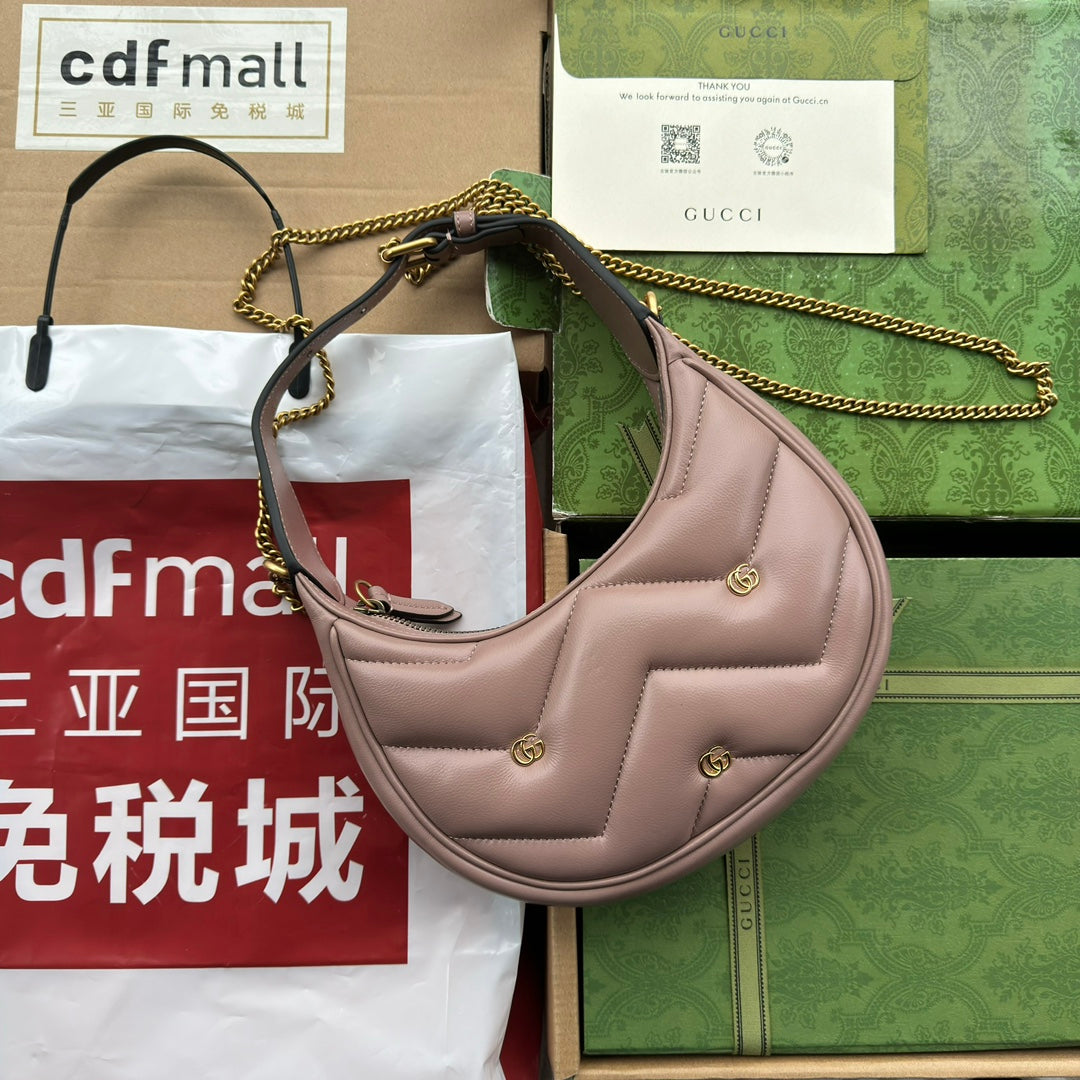 gg marmont half-moon shaped 21cm nude calfskin gold hardware