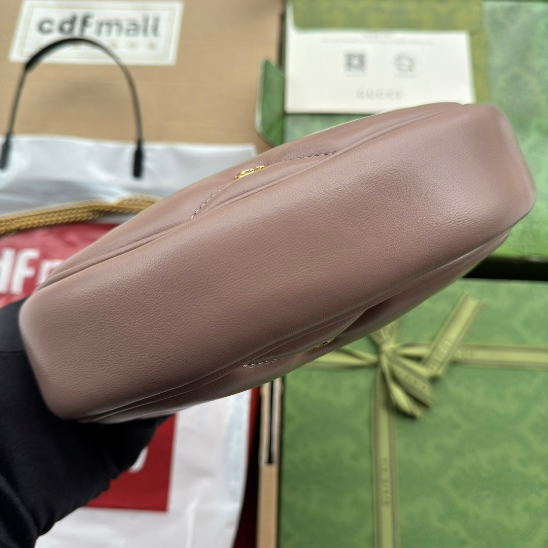 gg marmont half-moon shaped 21cm nude calfskin gold hardware