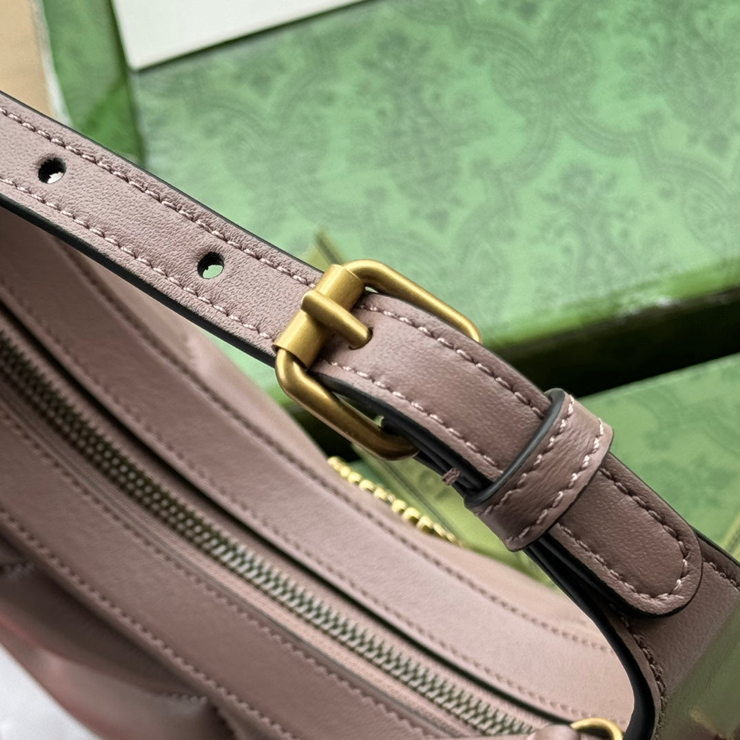 gg marmont half-moon shaped 21cm nude calfskin gold hardware