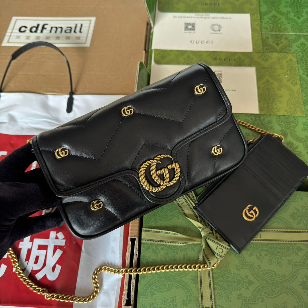 gg marmont 21cm black calfskin double g stud gold hardware