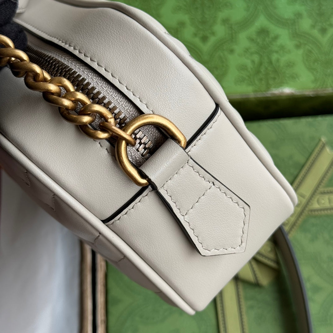 gg marmont mini 18cm zip top cream calfskin gold hardware