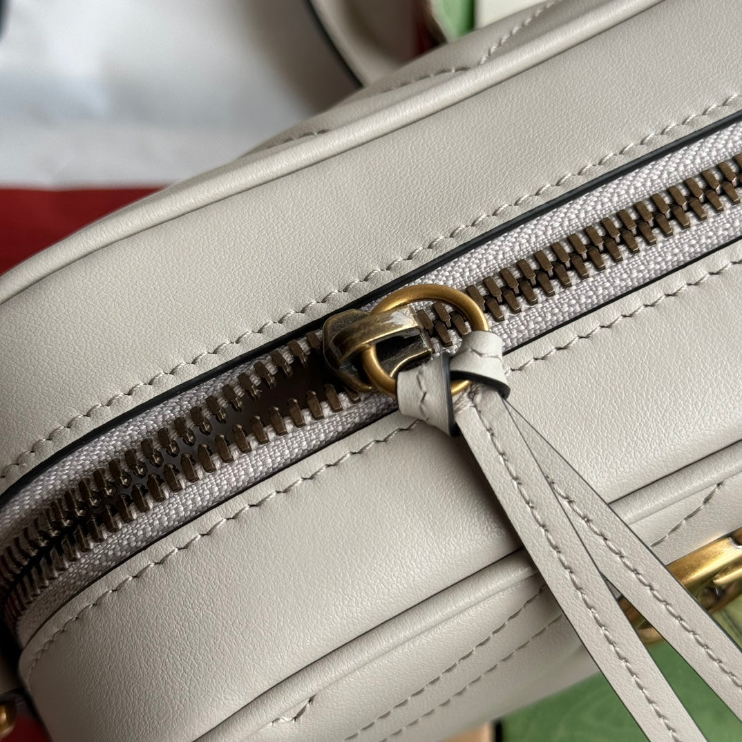 gg marmont mini 18cm zip top cream calfskin gold hardware