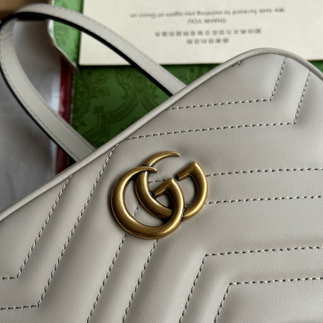 gg marmont mini 18cm zip top cream calfskin gold hardware