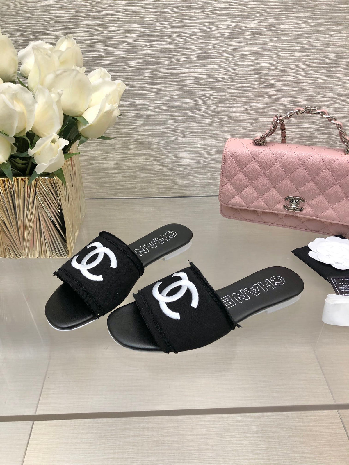 CC 25C Slippers Black Fabric Material 212964