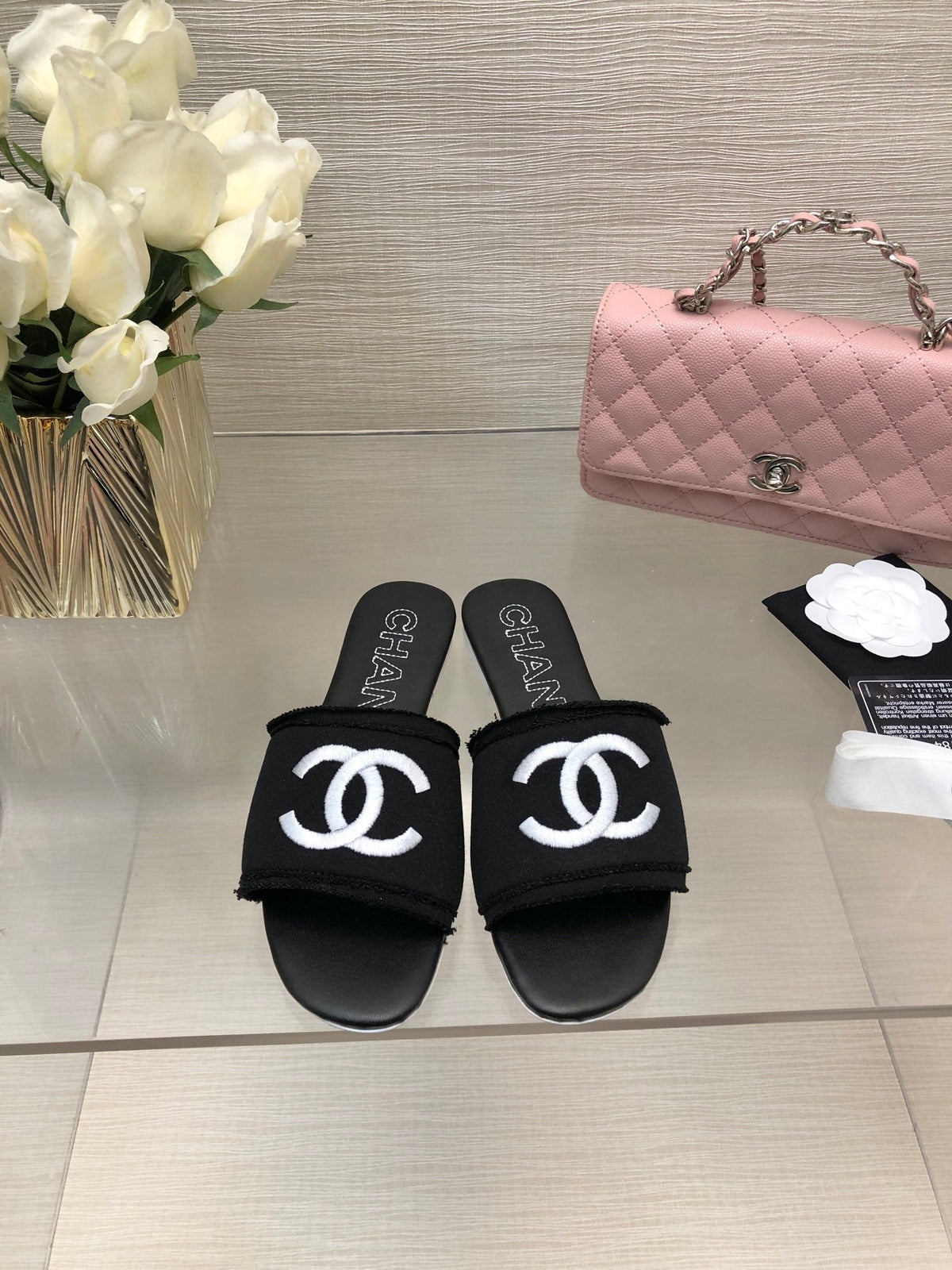 CC 25C Slippers Black Fabric Material 212964