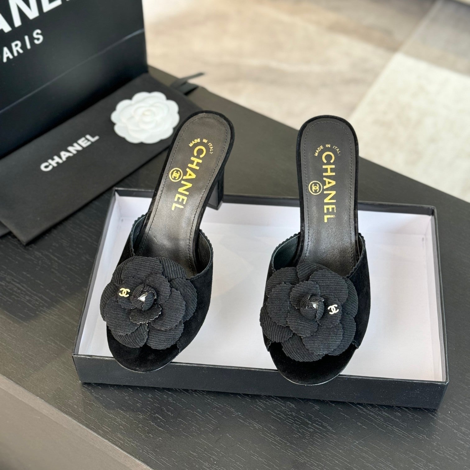 CC Mules 80mm Black Suede