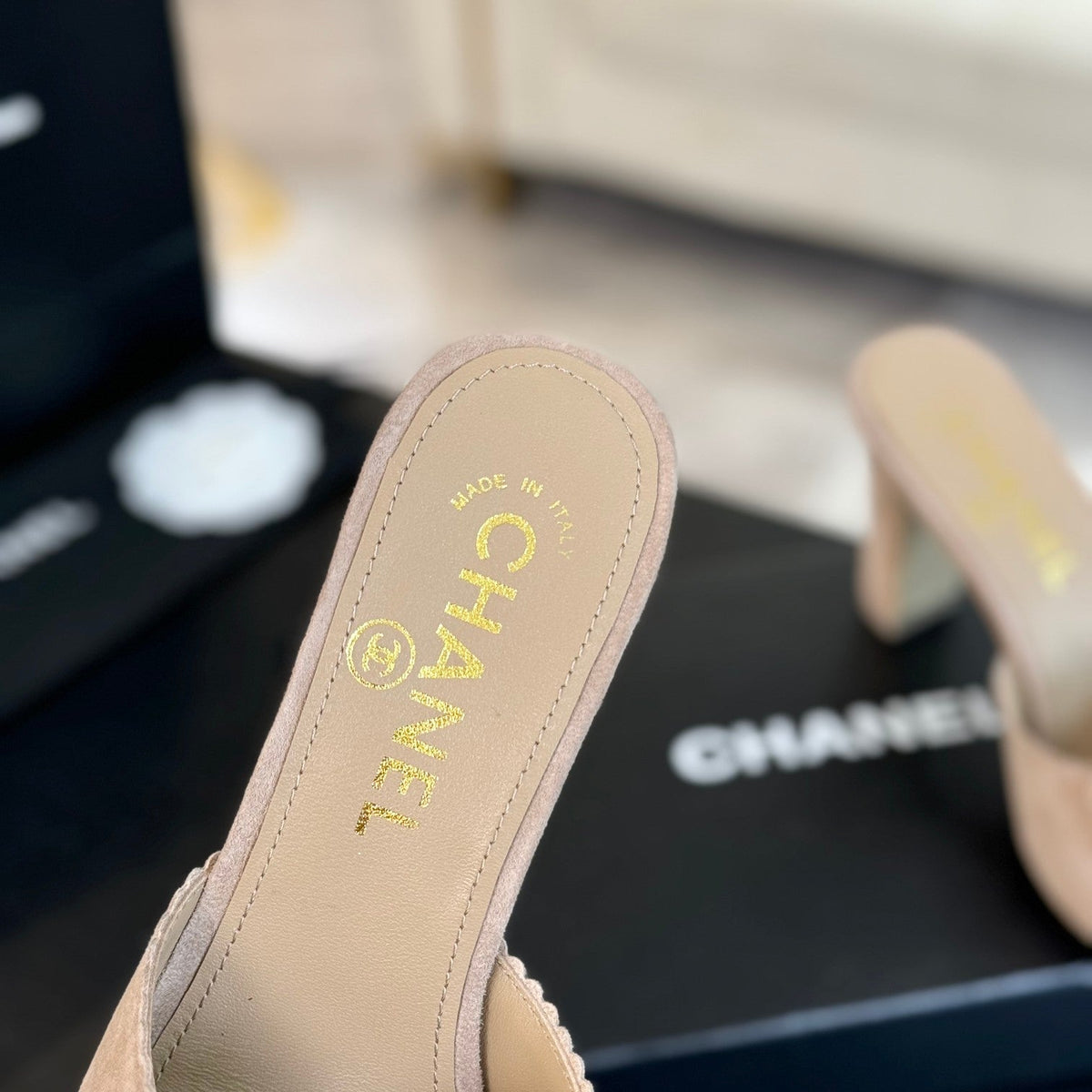 CC Mules 80mm Beige Suede