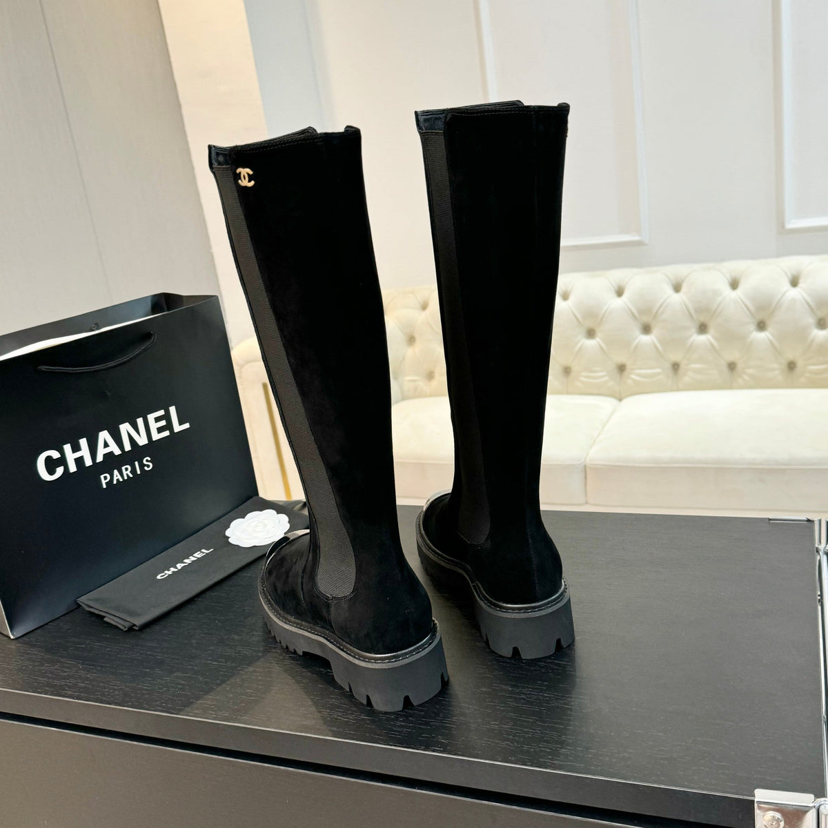 CC Chelsea High Boots Black Suede And Cowhide