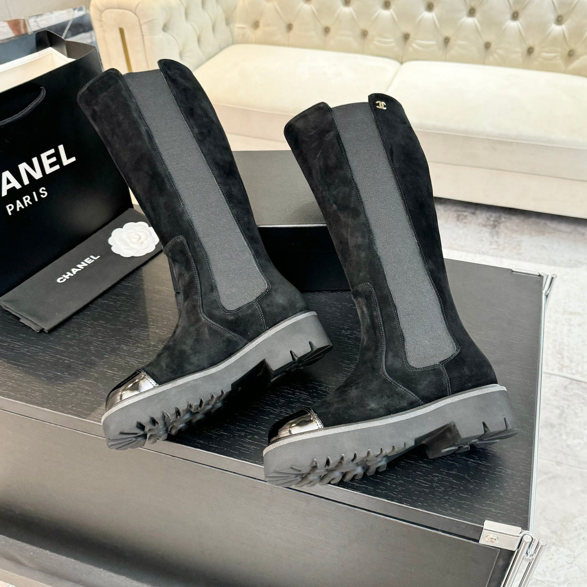CC Chelsea High Boots Black Suede And Cowhide
