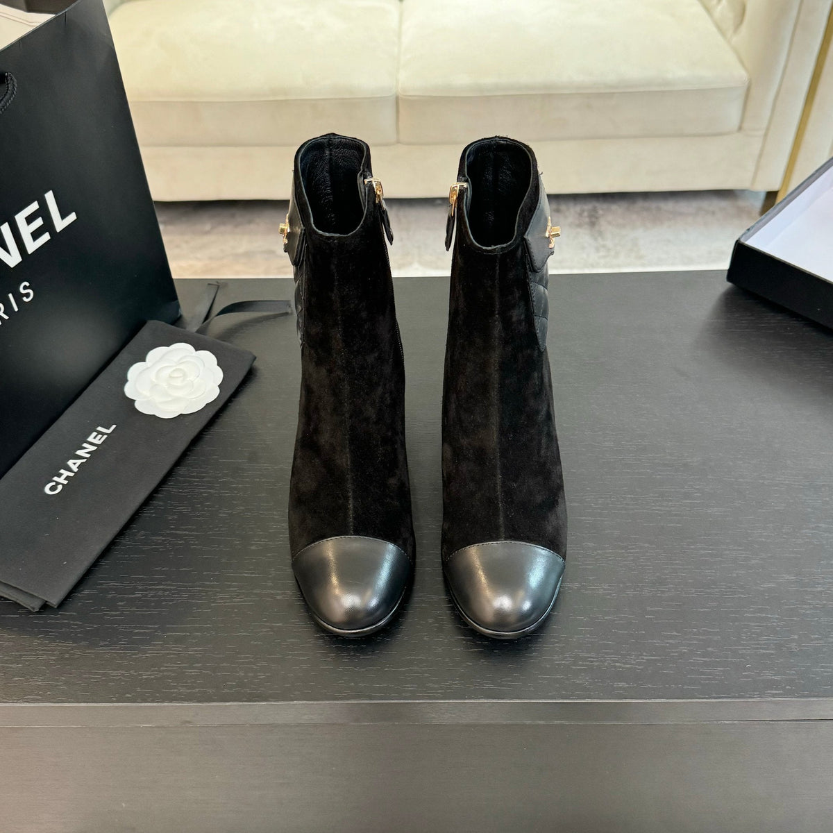 CC Ankle Boots 50mm Black Suede And Lambskin