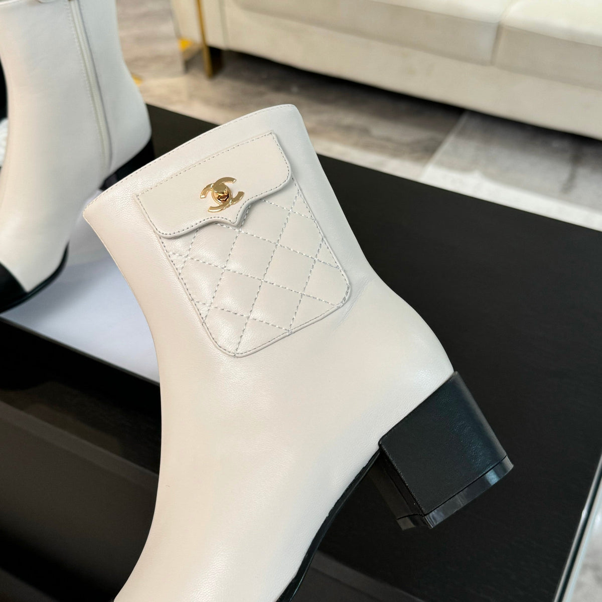 CC Ankle Boots 50mm White Black Lambskin