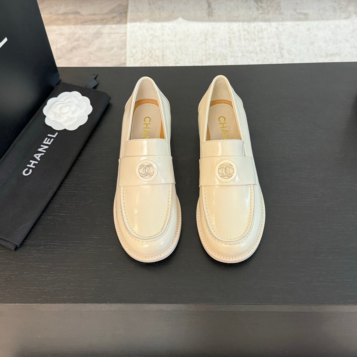 CC Moccasins Glossy White Cowhide