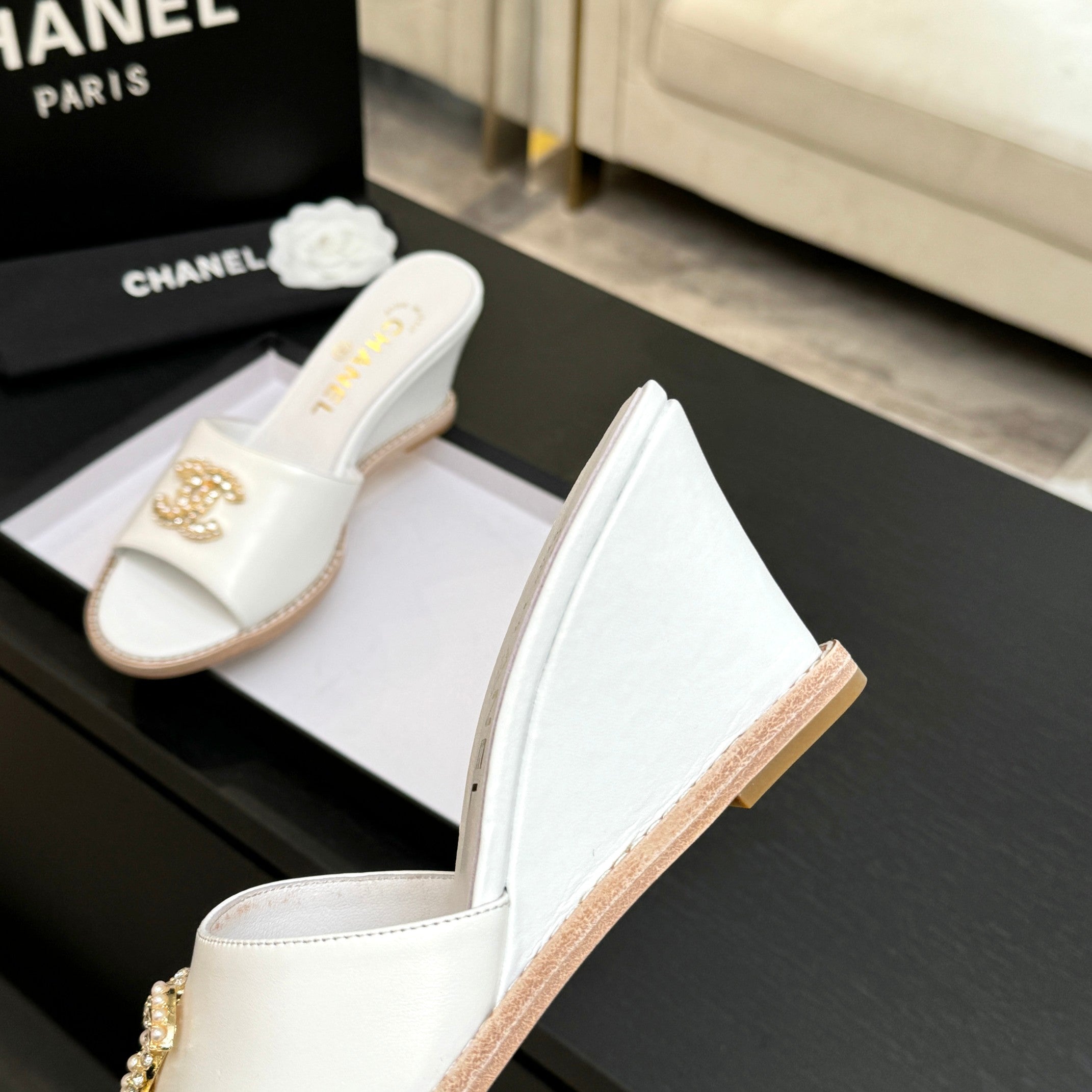 CC 2026 Wedge Sandals 65 White Lambskin 667771