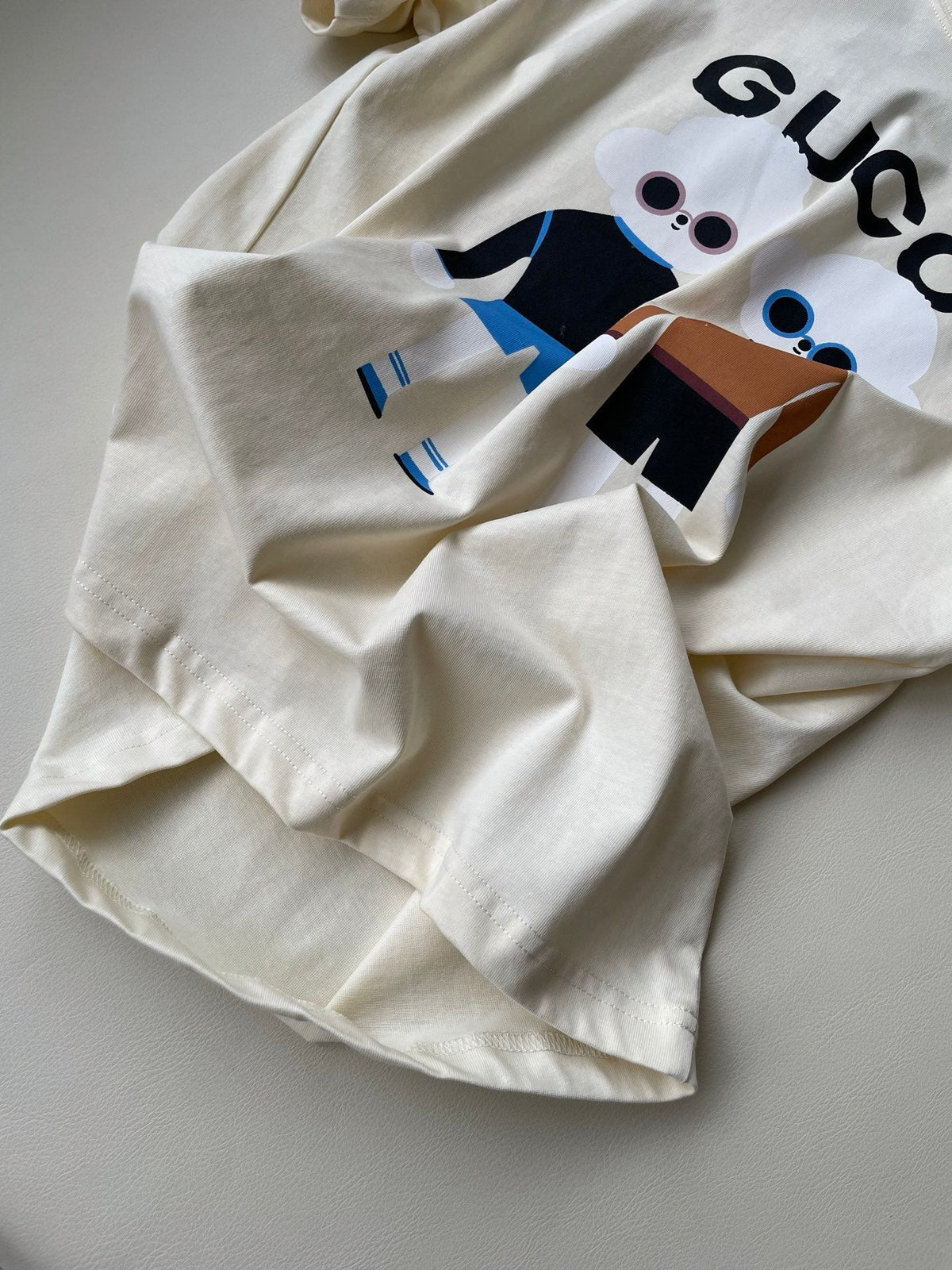 Gucci 25 Teddy Dog T-shirt Ivory Brown Black Cotton